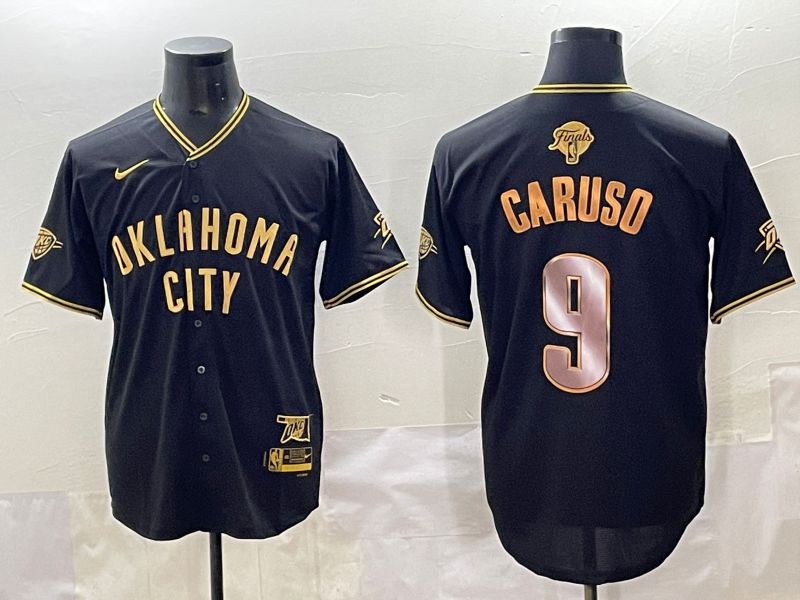 Men 2025 Oklahoma City Thunder #9 Caruso Black Gold Nike Joint Name NBA Jersey style 21
